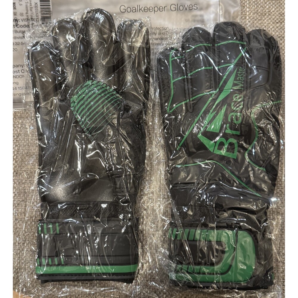 New Brace Master Goalkeeper Black/Green Soccer Gloves Size 7